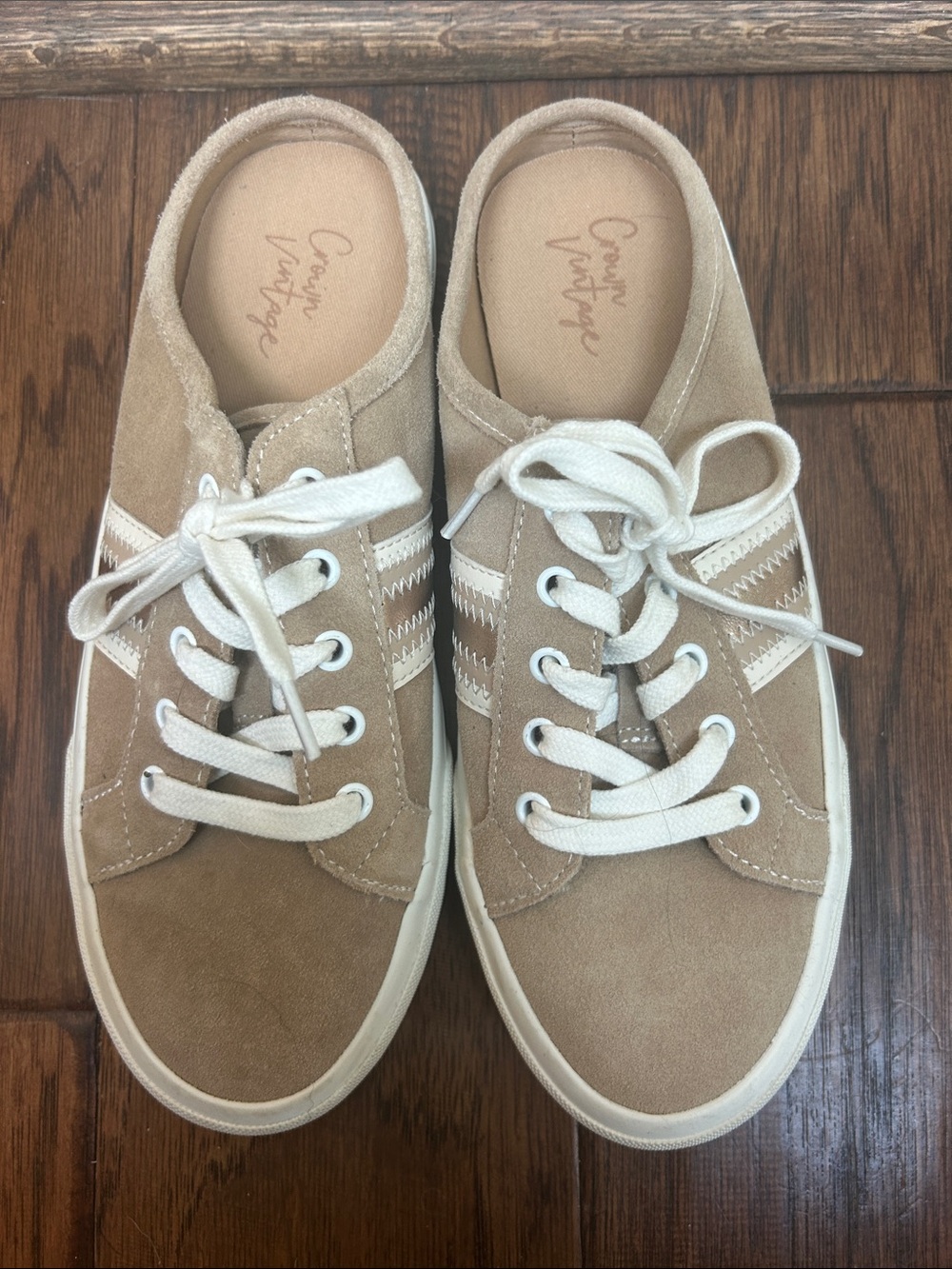 Crown Vintage Beige Suede Sneakers with White Accents